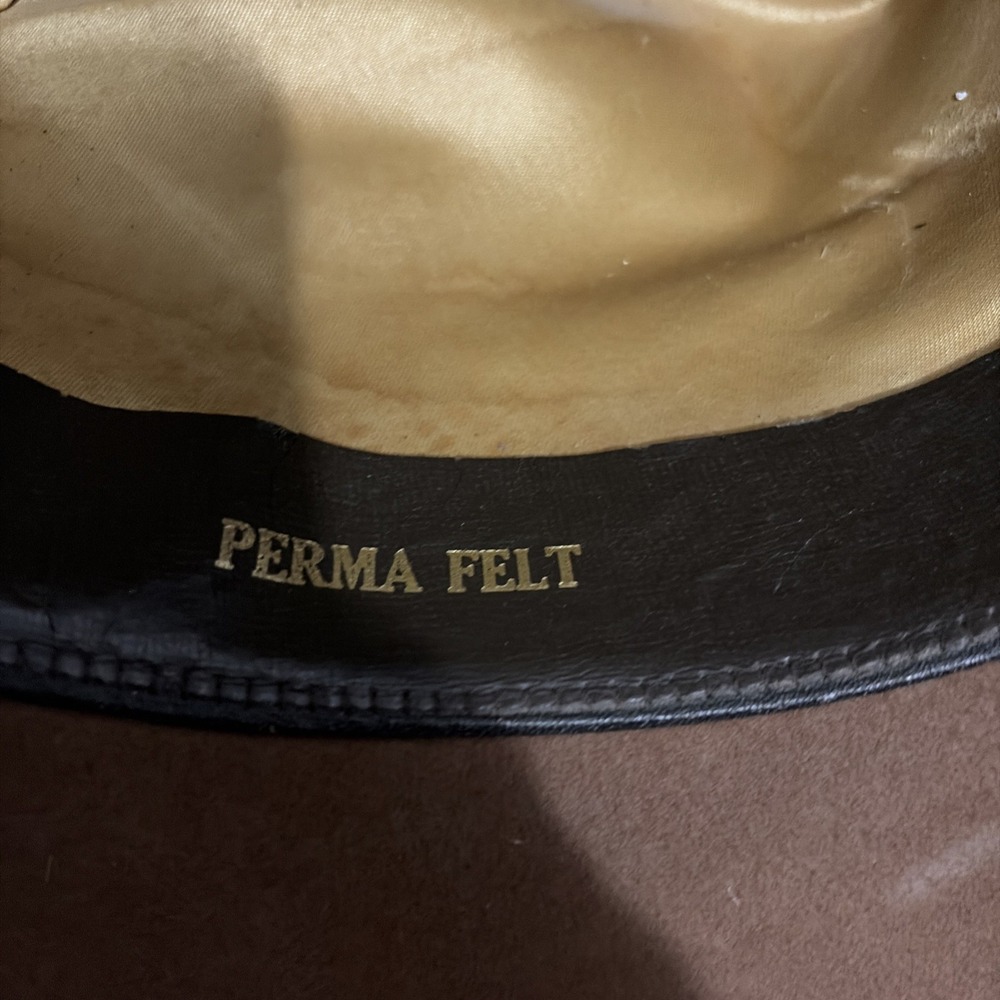 1970s Lee Hat Co Perma-Felt Rancher Cowboy Hat Brown Chevron Woven Band 7 1/4 - Picture 9 of 10